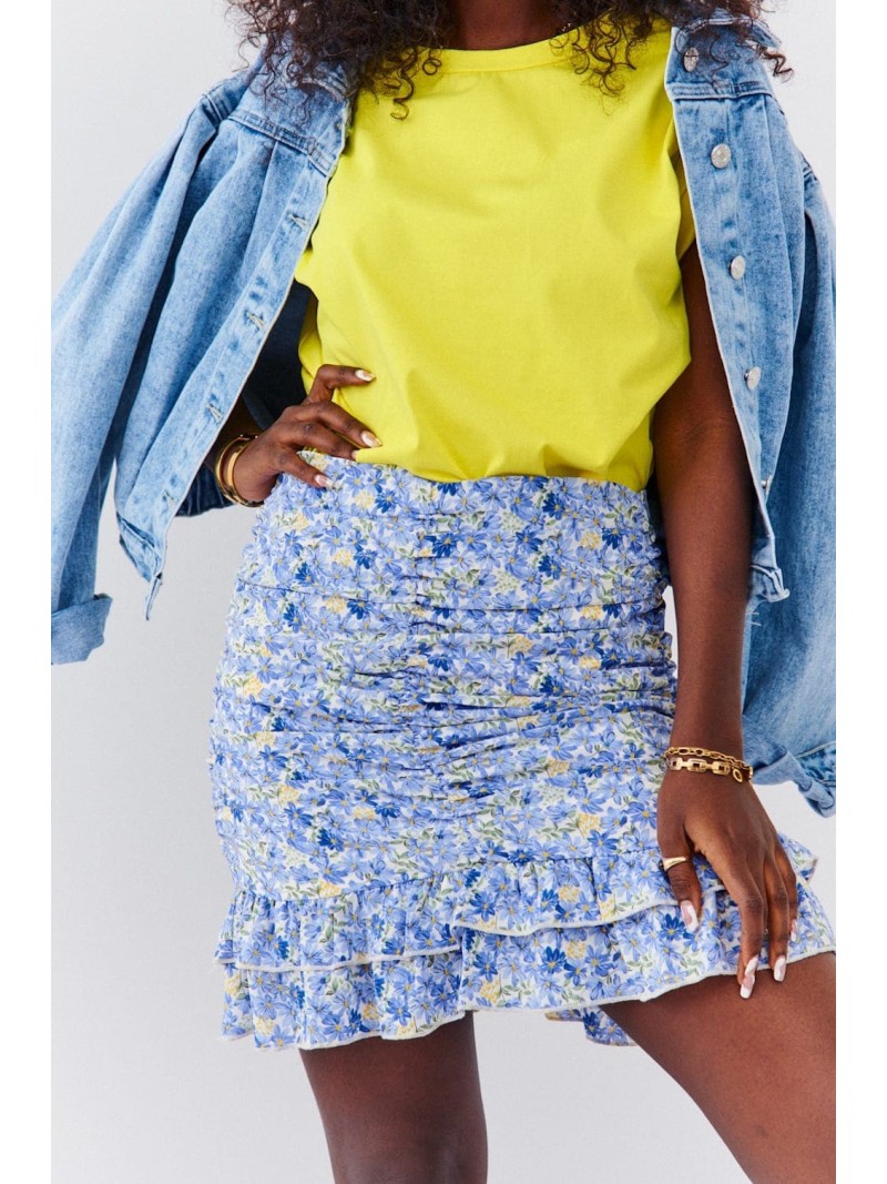 Blue ruffled mini skirt with floral ruffles 3861 - Online store - Boutique